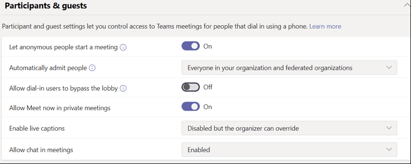 Microsoft Teams Meeting Configurações 2